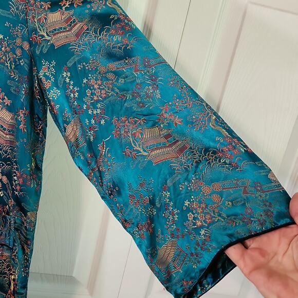 Vintage Peony Brand Shanghai China Robe Coat Size Med Satin Pankou Knot Button - Picture 6 of 11